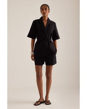 ALIGNE Carrie Linen-Blend Wrap Blazer - Black