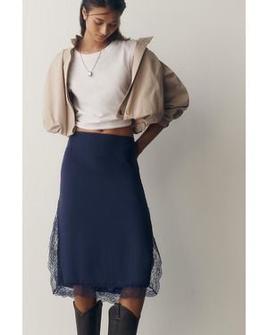 By Anthropologie Lace Trim Midi Skirt - Blue