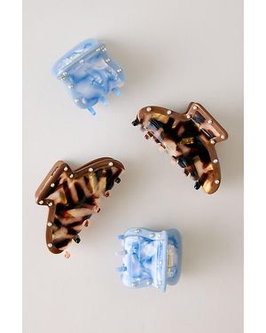 By Anthropologie Mini Studded Claw Clips, Set Of 4 - Blue