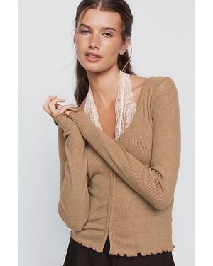 By Anthropologie Lace Halter Knit Twofer Top - Brown
