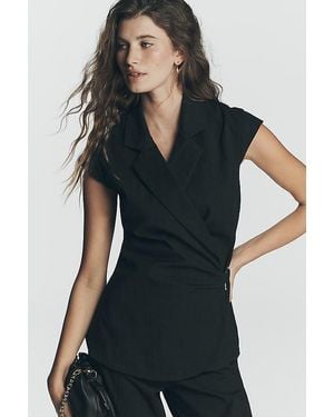 Maeve Short-Sleeve V-Neck Wrap Top - Black