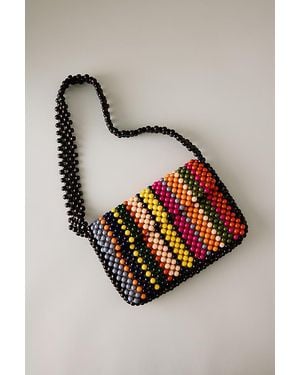 By Anthropologie The Fiona Multicolour Wood Beaded Shoulder Bag - Metallic