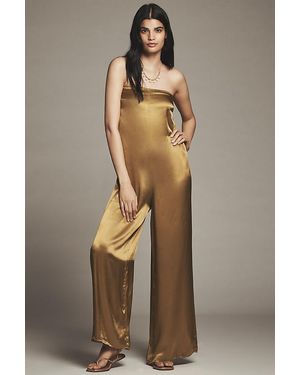 By Anthropologie The Fleur Strapless Satin Wide-Leg Jumpsuit - Natural