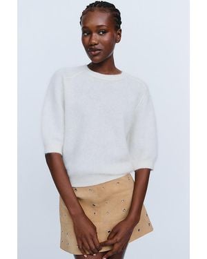 Pilcro Kaia 100% Cashmere Short-Sleeve Jumper - White