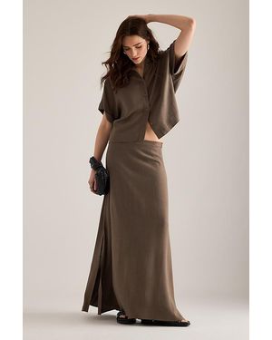 SELECTED Viva Linen-Blend Maxi Skirt - Brown