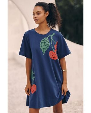 Celandine Graphic Short-Sleeve Mini Swing Dress - Blue