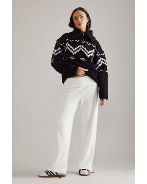 4th & Reckless Mahlin Foldover Waist Ribbed Wide-Leg Trousers - Black