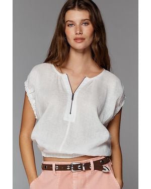 Pilcro 100% European Linen Zip-Front Blouse - White