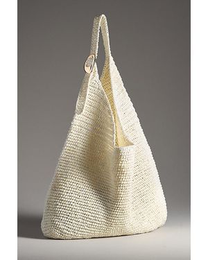 By Anthropologie The Love Knot Slouchy Bag: Raffia Buckle Edition - Natural
