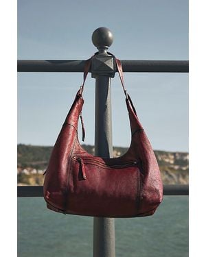 By Anthropologie Distressed Leather Hardware Shoulder Bag - Red