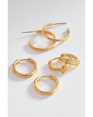 By Anthropologie Textured Hoop Earrings, Set Of 3 - Metallic
