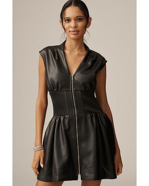 By Anthropologie The Tommie Faux-Leather Front-Zip Mini Dress - Black