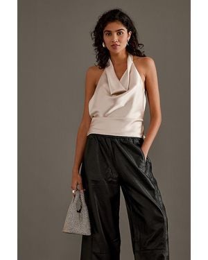 Anthropologie Satin Halter Top - Grey