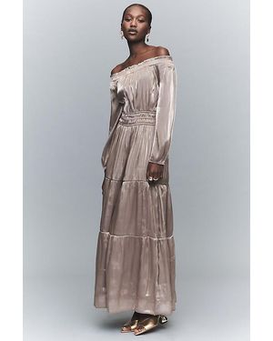 By Anthropologie The Somerset Off-Shoulder Maxi Dress - Brown