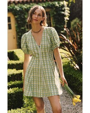 Pilcro Puff-Sleeve Zip-Front Mini Dress - Green