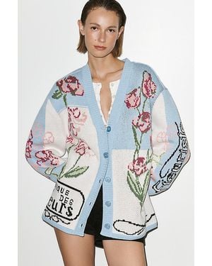 By Anthropologie Oversized Floral V-Neck Cardigan - Grey