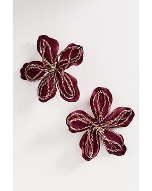 By Anthropologie In Bloom Beaded Stud Earrings - Red
