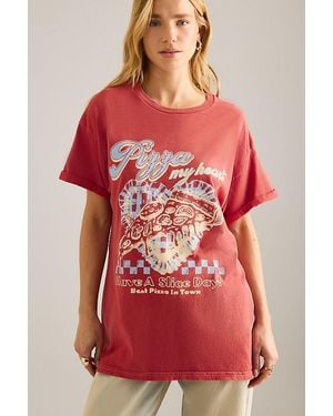 By Anthropologie Pizza My Heart Graphic Boyfriend T-Shirt - Red