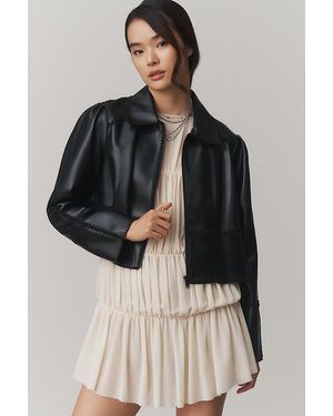 By Anthropologie Whipstitch Faux-Leather Swing Jacket - Black