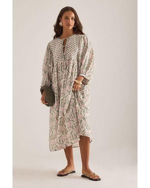 Dilli Grey Farrah Tie-Front Block-Print Midi Dress - Natural