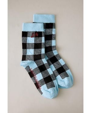 Damson Madder Gingham Crew Socks - Blue
