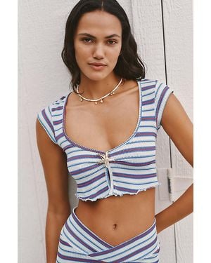 Celandine Stripe Knit Crop Top - Blue