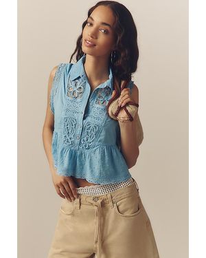 Pilcro Cropped Swing Blouse - Blue