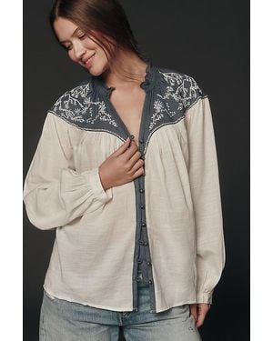 Pilcro Puff-Sleeve Buttondown Blouse - Black