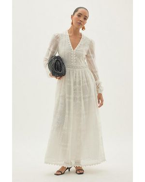 By Anthropologie Long-Sleeve Embroidered Maxi Dress - Natural
