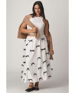 Maeve 3D Bows Flouncy Midi Skirt - Natural