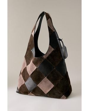 By Anthropologie Patchwork Suede & Leather Tote Bag - Black