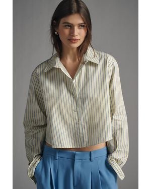Maeve Back Print Long-Sleeve Crop Shirt - Grey