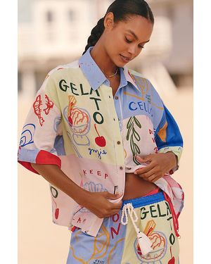 Celandine Jordan Nickson X Linen Block-Print Blouse - Blue