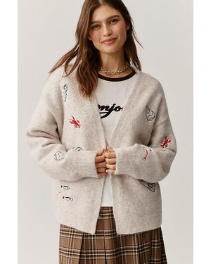 Flat White Girl Dinner Embroidered Cardigan - Natural