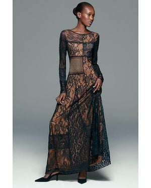 By Anthropologie Long-Sleeve Mixed Lace Maxi Dress - Grey