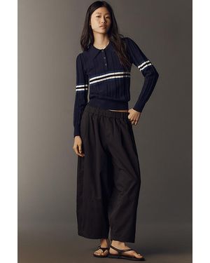Maeve Cotton-Linen Barrel Trousers - Blue