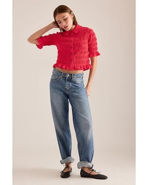 Maeve Ruffle Button-Front Top - Red