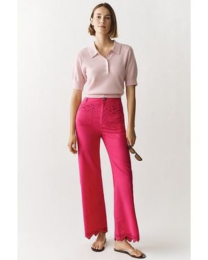 Maeve The Colette Lace Trim Full-Length Wide-Leg Trousers By - Red