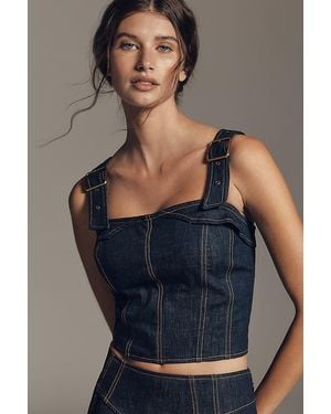 Maeve Sleeveless Denim Buckle-Strap Top - Blue