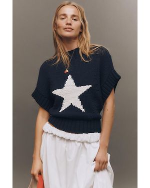 Maeve Mock-Neck Extended Shoulder Knit Jumper Vest - Blue