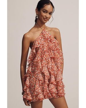Ronny Kobo Gabriella Halter Ruffled Mini Dress - Red