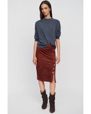 Pilcro Faux-Suede Side Button Midi Skirt - Red