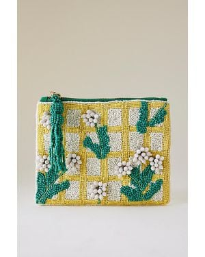 Anthropologie Floral Beaded Pouch - Green