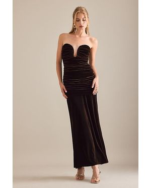 Bardot Elvira Plunge Velvet Maxi Dress - Brown