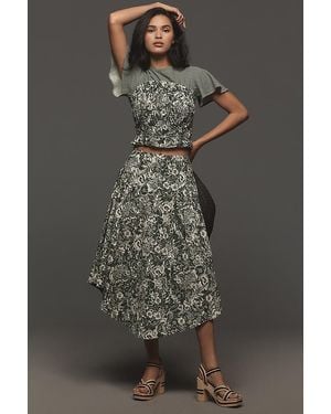 By Anthropologie Smocked Linen Midi Skirt - Grey