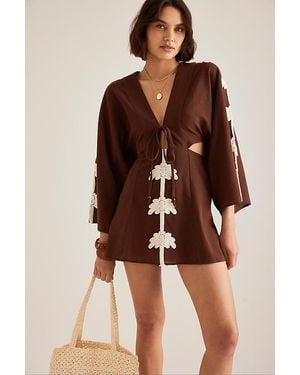 Celandine Palm Cutout Mini Kaftan - Brown