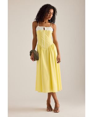Extro & Vert Susana Sleeveless Corset Pleated Midi Dress - Yellow