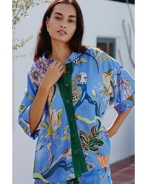 Celandine X Sarah Gordon Linen-Blend Buttondown Shirt - Blue