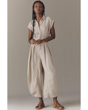 By Anthropologie Linen Waisted Jumpsuit - Brown