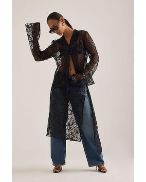 OperaSPORT Flora Sheer Lace Shirt - Blue